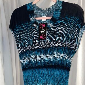 NWT Silk Blend Sleeveless Maxi Dress w Wide‎ elastic waist.  Geo pattern. XXL